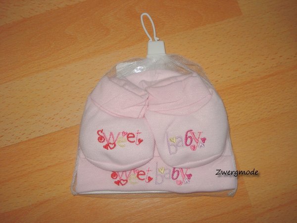 Soft Touch - Set Babyschuhe + Mütze rosa "Sweet Baby" Gr. 44-56 *NEU*
