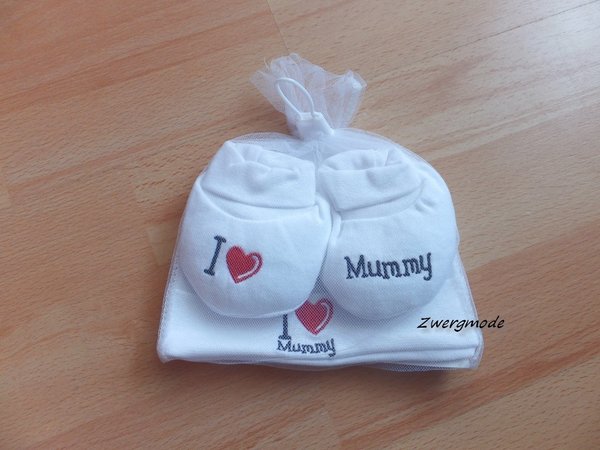 Soft Touch - Set Babyschuhe + Mütze weiss "I love Mummy" Gr. 44-56 *NEU*