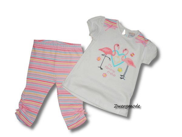 Cutey Pie - Set Outfit Hose + Shirt weiss-rosa "My Flamingo Friends" Gr. 80-86 *NEU*