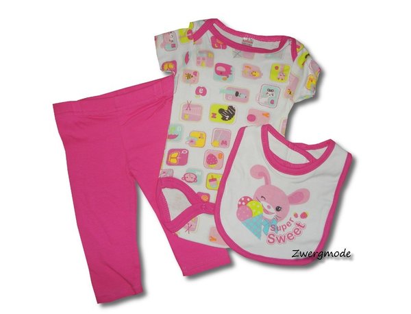 Soft Touch - Süsses Set Outfit 3 teilig weiß-pink "Super Sweet" Gr. 56/62 *NEU*