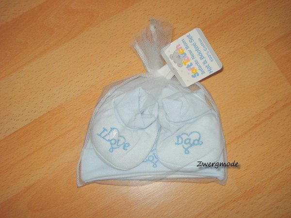 Soft Touch - Set Babyschuhe + Mütze blau "Love Dad" Gr. 44-56 *NEU*