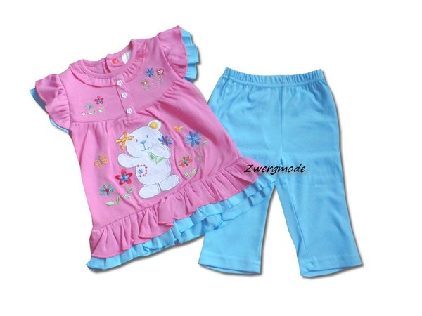 Cutey Couture - Set Outfit Leggins + Shirt rosa blau "Teddy" Gr. 74/80 *NEU*