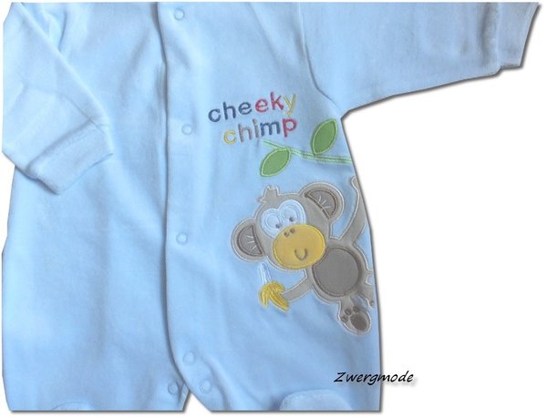 Just Too Cute - Strampler Einteiler Fleece hellblau "Cheeky Chimp" Gr. 56/62 *NEU*