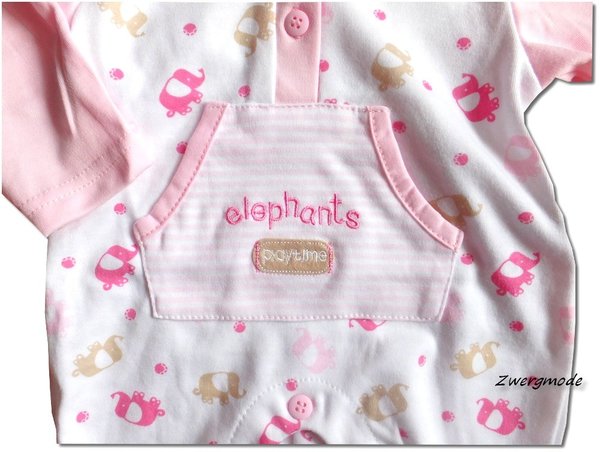 Nursery Time- Einteiler Strampler Overall Kapuze rosa weiß Elephants Gr. 62-68 *NEU*