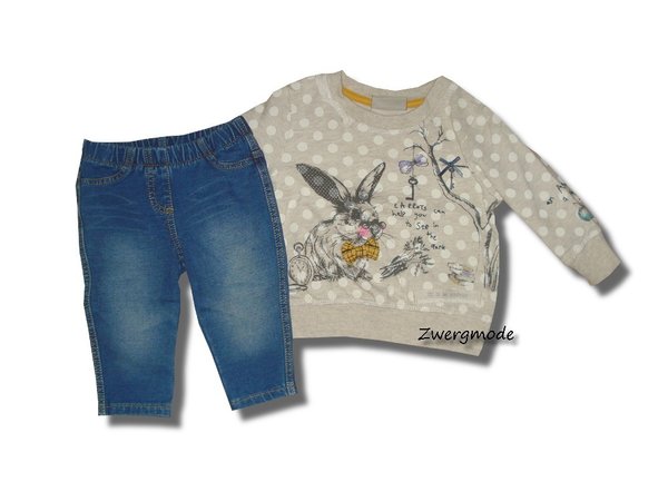 Next - Kombi Outfit Set Jeans + Pullover Bunny Gr. 68
