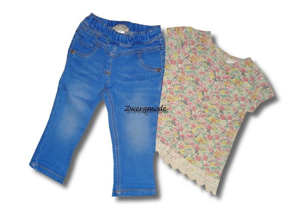 Next - Kombi Outfit Set Jeanshose + T-Shirt Flowers Gr. 80